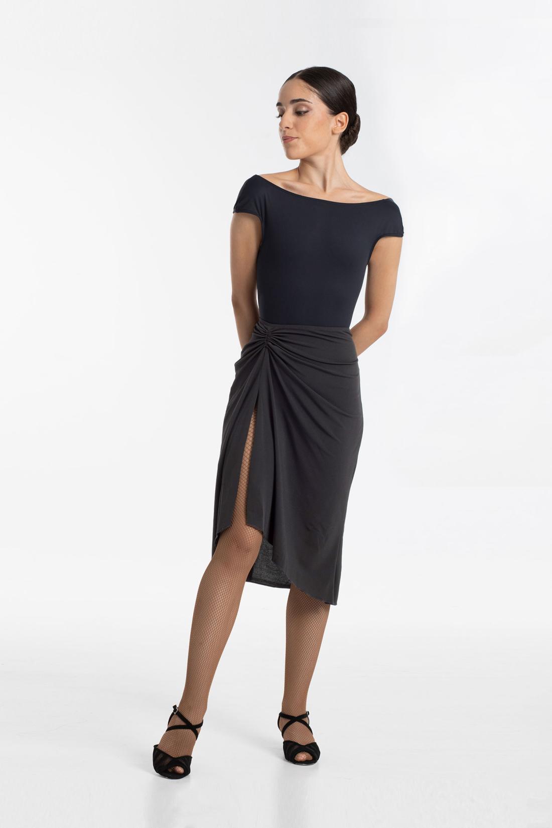 Intermezzo Ballroom Skirt with leg-baring side slit and adjustable ruched