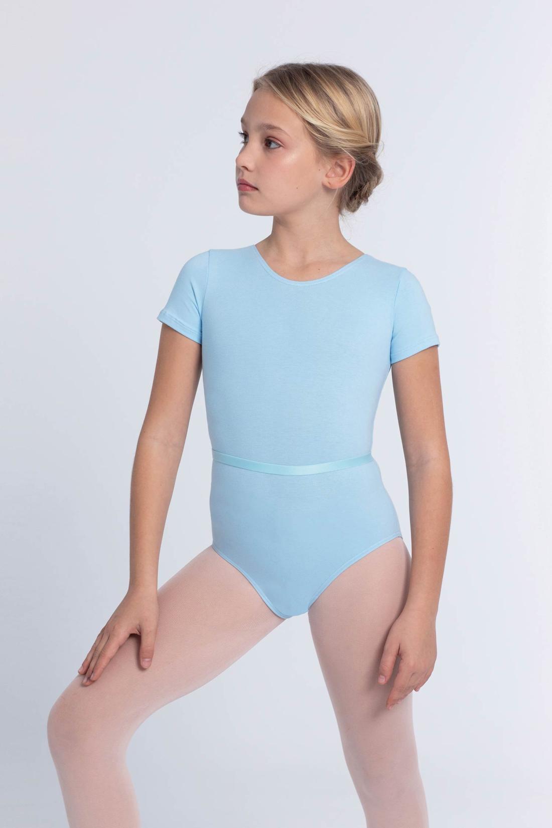 Short sleeve classic ballet leotard with matching belt for girls in Cotton fabric Intermezzo dance