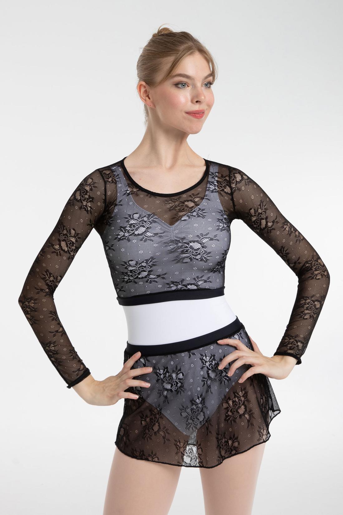 Afrodita Floral Lace Crop Top long sleeves with Meryl waistband for ballet dance Intermezzo