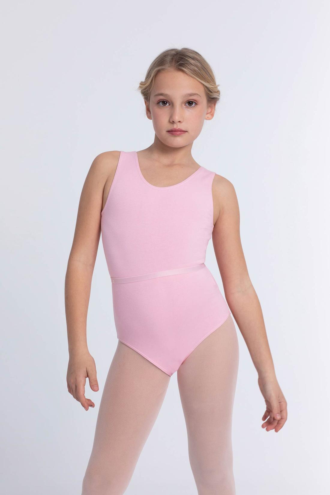 Classic ballet leotard with matching belt for girls in Cotton fabric Intermezzo dance