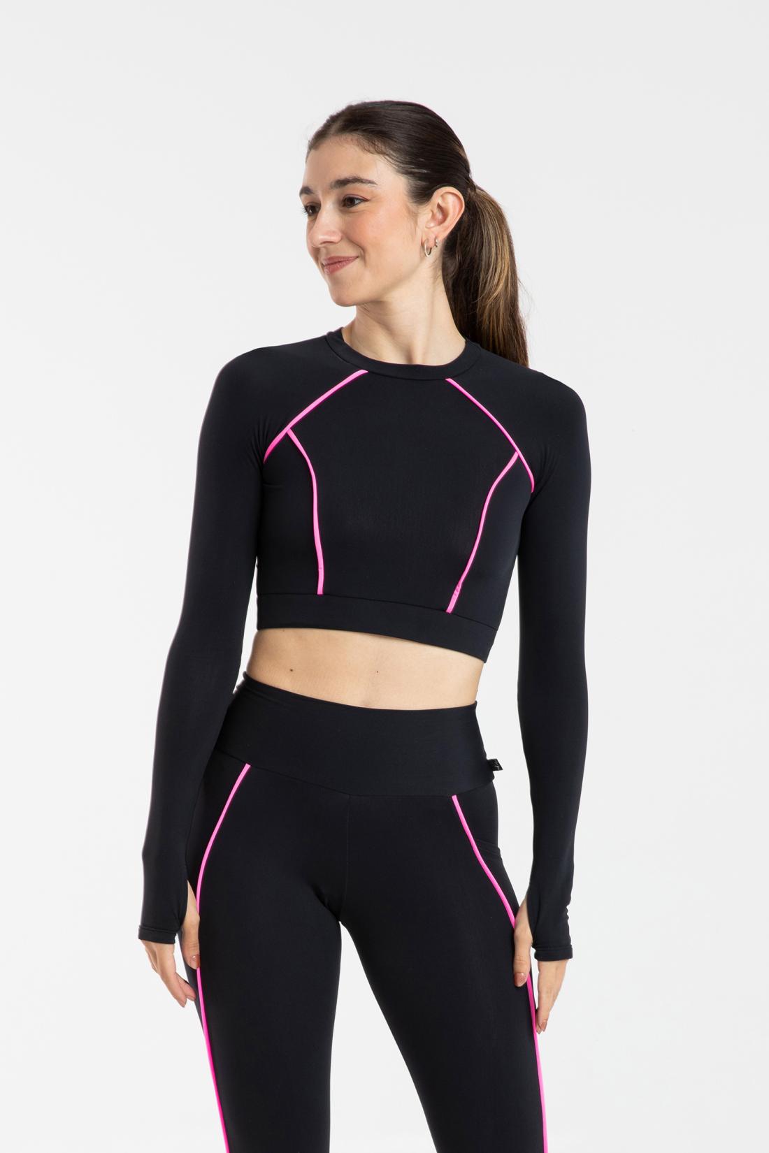 Chenoa Long sleeve top with colored piping Brushed fabric inside for Figure Skating Intermezzo